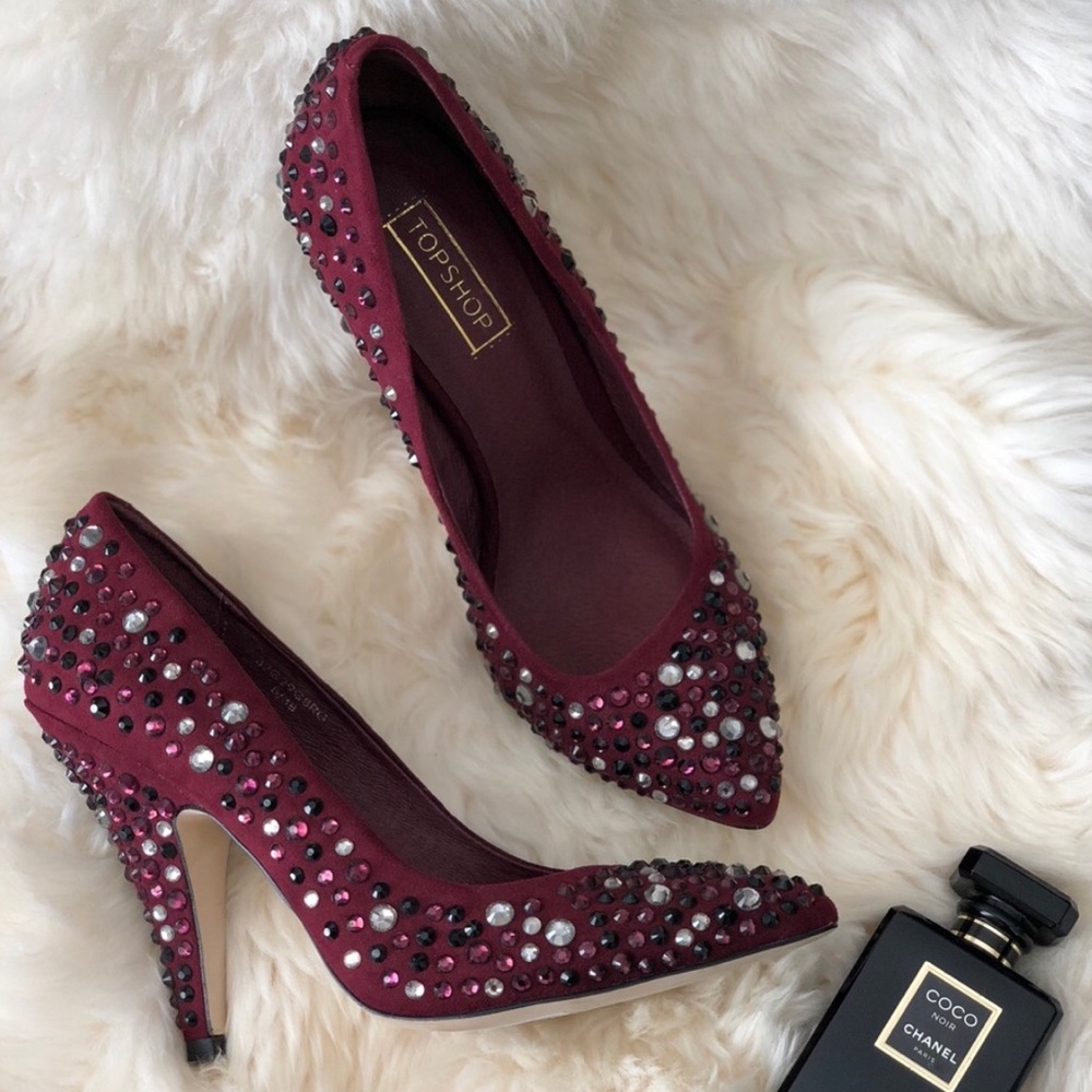 TOPSHOP Glitz Statement Burgundy Pumps - Size 7.5